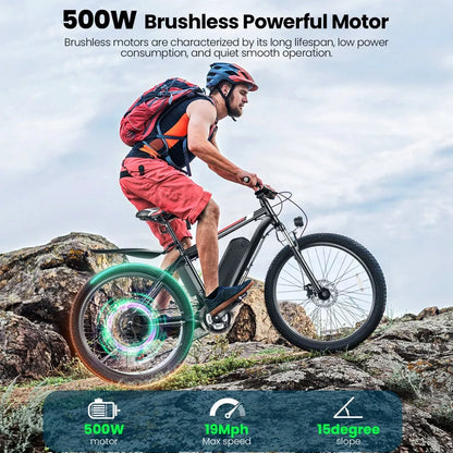 500W Electric Bike 26" Electric Bicycle for Adults with Cruise Control System Ebike
