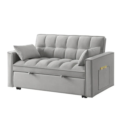 4 in1 Loveseat Sofa Bed with Armrests & Storage Pockets, Multi-Function Tufted Pull-out Sofa Bed with Adjustable Backrest