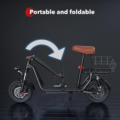 iScooter electric scooter with seat, 37/21 mile range, 28/19/15.6 mph top speed, dual suspension scooter with basket