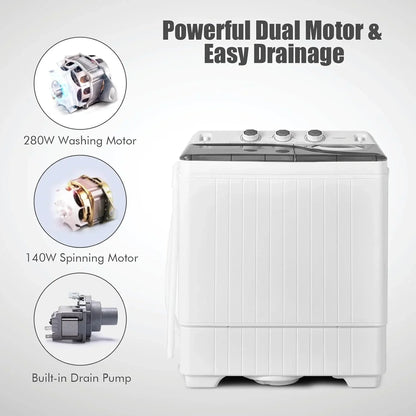Costway Double Tub 26 Lb Capacity Laundry 18 Lb 8 Lb Spin Combo Drain Pump Washing Machine