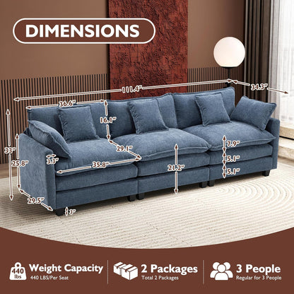 111.4 In. L-Shaped Modern Sofa Modular Cloud Sofa Ottoman 4-Seater Chenille Deep Seat Sofa