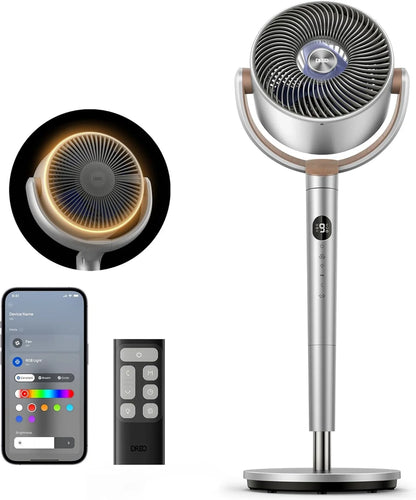 Dreo Smart Fan For Bedroom, 120 Degree Plus 120 Degree Omni-Directional Oscillating Fans, 100 Ft. Quiet Pedestal Fan With Rgb Light, 9 Speeds, 6 Modes, 20dB