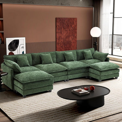 111.4 In. L-Shaped Modern Sofa Modular Cloud Sofa Ottoman 4-Seater Chenille Deep Seat Sofa