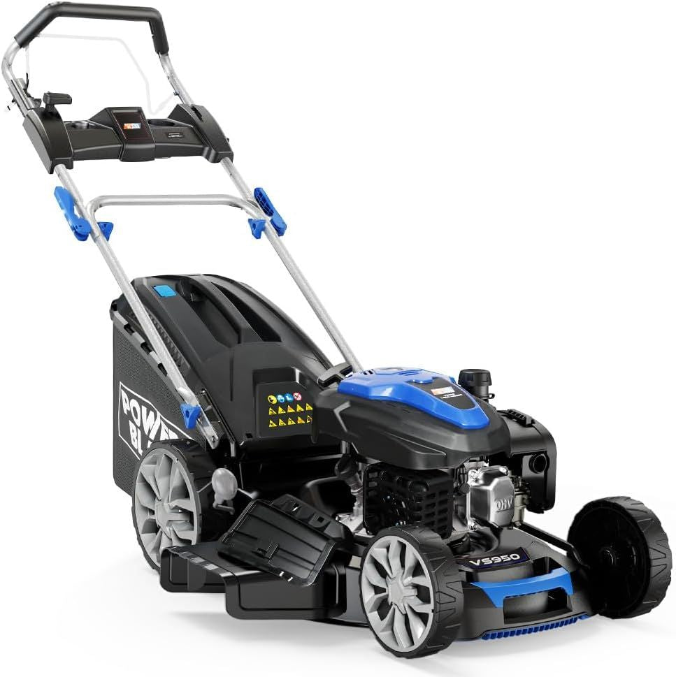 PowerBlade VS950 200cc Self-Propelled Petrol Lawn Mower with Electric Start, 7 Adjustable Heights, Steel Deck & Wash Port