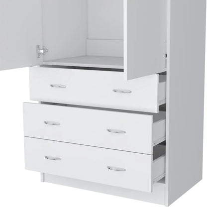 19  Modern Double-door Armoire with 3 Drawers and 1 Hanging Rod for Bedroom