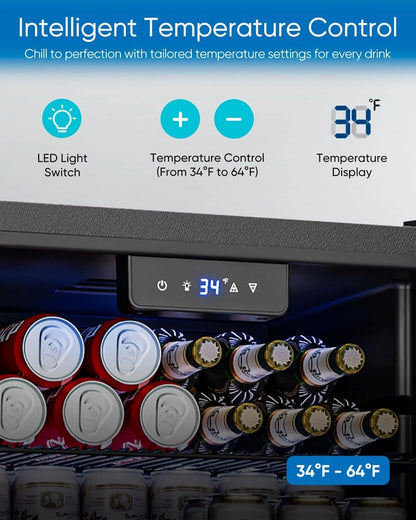 Beverage Refrigerator Cooler- 126 Can Mini Fridge Glass Door For Drinks Soda Beer Wine- Small Refrigerator For Office Bedroom Home Bar
