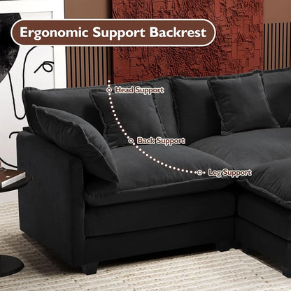 111.4 In. L-Shaped Modern Sofa Modular Cloud Sofa Ottoman 4-Seater Chenille Deep Seat Sofa