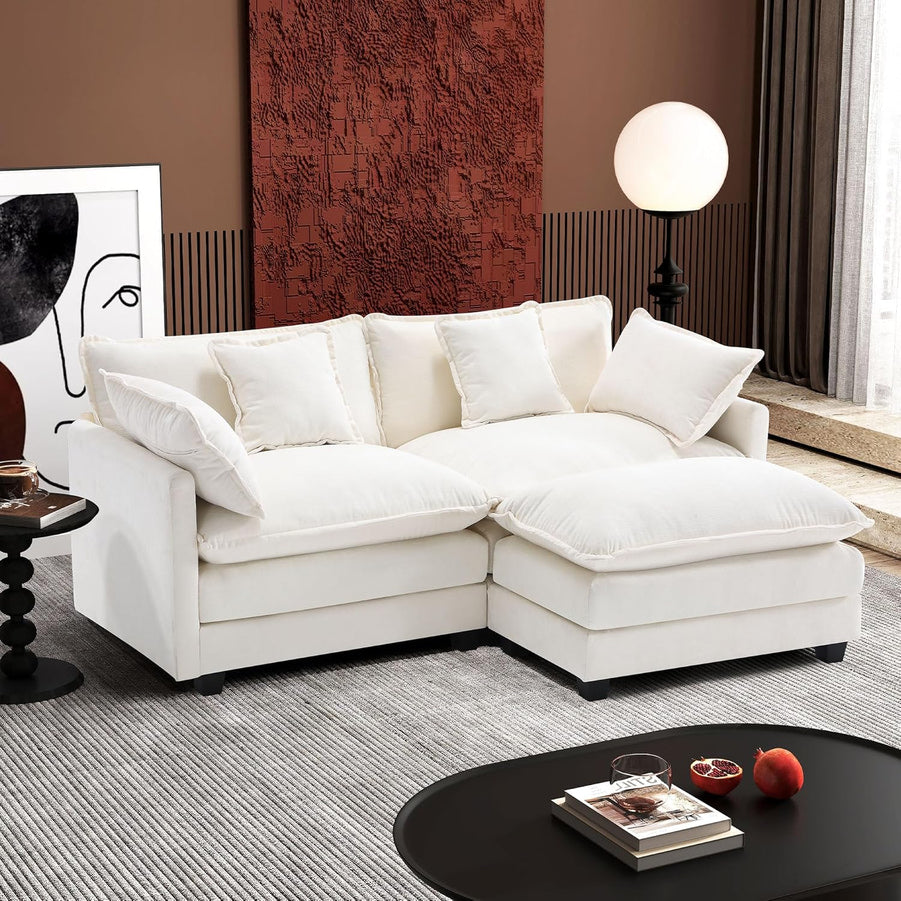 111.4 In. L-Shaped Modern Sofa Modular Cloud Sofa Ottoman 4-Seater Chenille Deep Seat Sofa