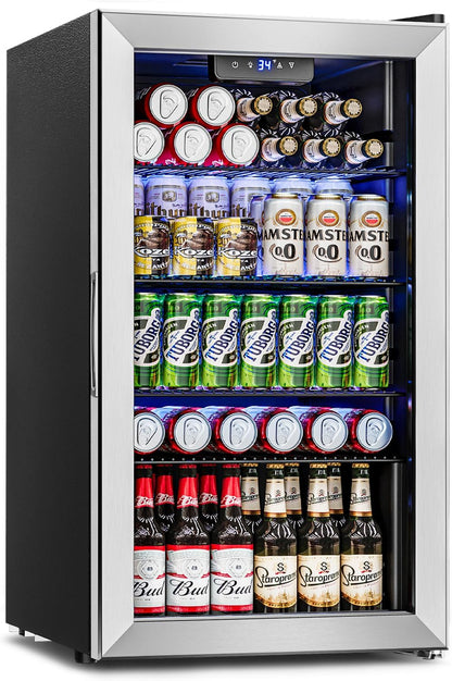 Beverage Refrigerator Cooler 126 Can Mini Fridge Glass Door For Drinks Soda Beer Wine Refrigerator