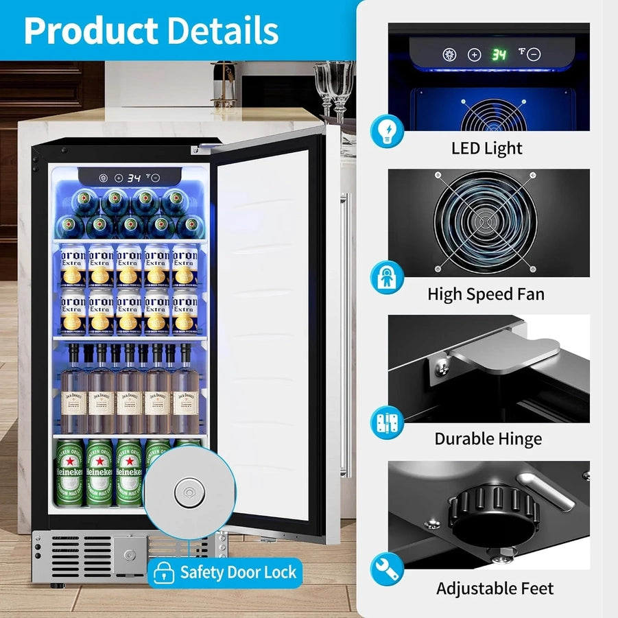 Beverage Refrigerator Cooler- 126 Can Mini Fridge Glass Door For Drinks Soda Beer Wine- Small Refrigerator For Office Bedroom Home Bar