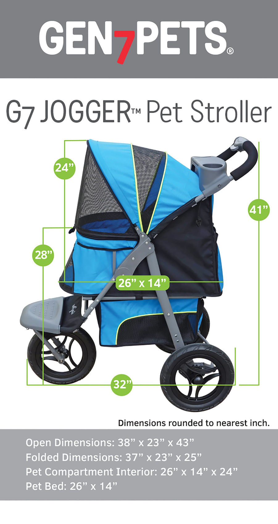 Gen7Pets Jogger Dog Stroller, Trailblazer Blue, 38