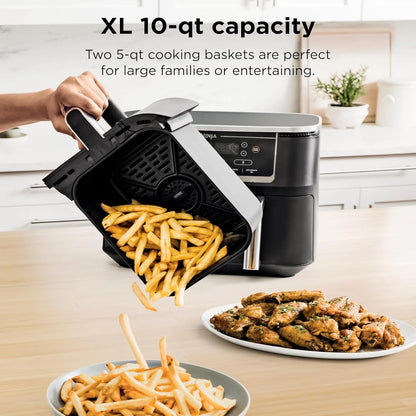 Ninja Foodi 10QT 6-in-1 DualZone Smart XL Air Fryer, 2 Independent 5QT Baskets, Smart Cook Thermometer, Match Cook, Smart Finish, Air Fry, Roast, Bake, Dehydrate, Reheat, Grey, DZ550