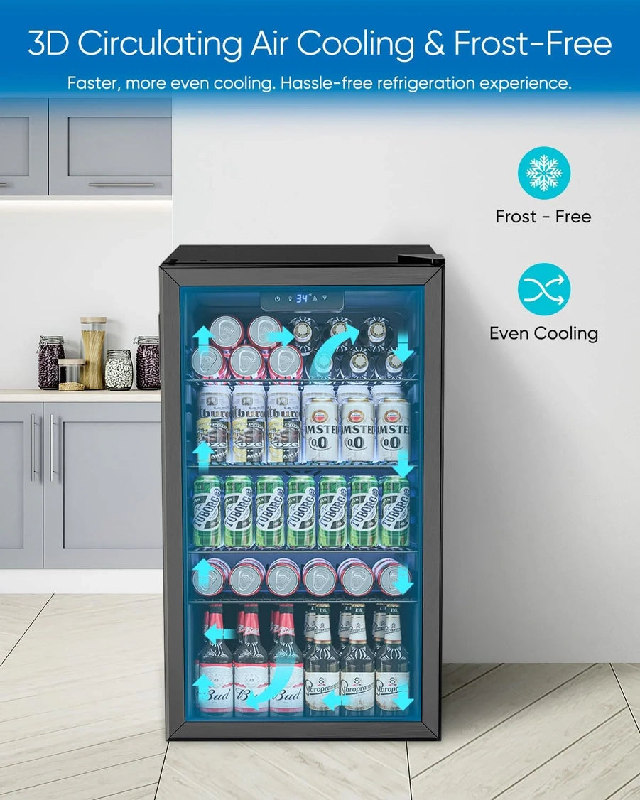 Beverage Refrigerator Cooler- 126 Can Mini Fridge Glass Door For Drinks Soda Beer Wine- Small Refrigerator For Office Bedroom Home Bar