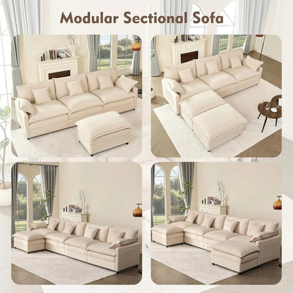 108 In. U Shape Sofa Sectional Sofa Comfortable Cloud Sofa With Removable Footstool