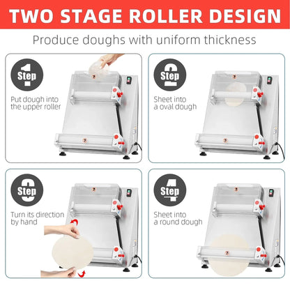 Commercial Pizza Dough Roller Sheeter, Max 16, Automatic 370W Electric Pizza Dough Roller, Stainless Steel, Suitable For Noodle