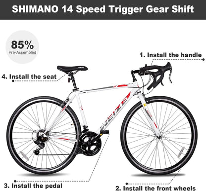 Weize Road Bike, 700C Wheel City Commuter Bicycle, Shimano 14 Speed Drop Bar, Racing Adult Bike With Caliper Brakes, High-Carbon Steel Hybrid Bikes