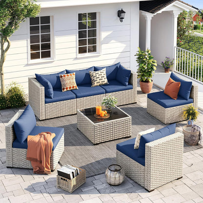 Udpatio Outdoor Patio Furniture Set 7-Piece PE Wicker Sectional Sofa Outdoor Conversation Set