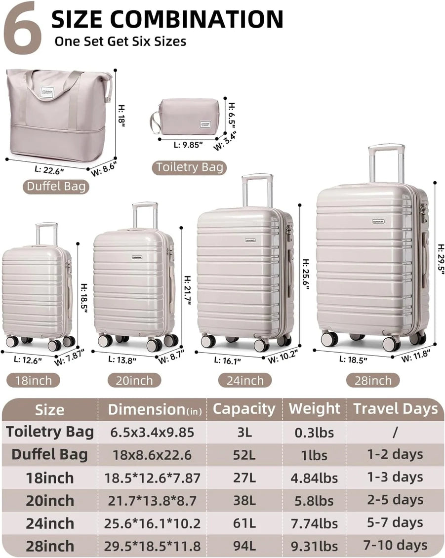 6-piece Luggage Set, Expandable Hardshell Suitcase Set With Spinner Wheels, Lightweight Rolling Luggage Set