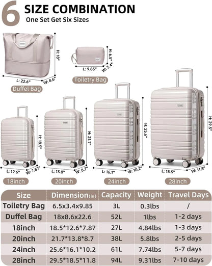6-piece Luggage Set, Expandable Hardshell Suitcase Set With Spinner Wheels, Lightweight Rolling Luggage Set