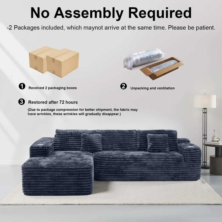 Cloud Section Sofa With L-Shaped Recliner Modern Modular Sofa Built-In Cup Holder