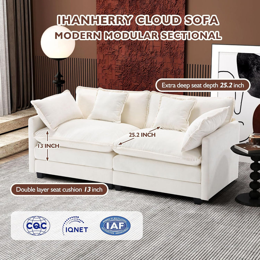 111.4 In. L-Shaped Modern Sofa Modular Cloud Sofa Ottoman 4-Seater Chenille Deep Seat Sofa
