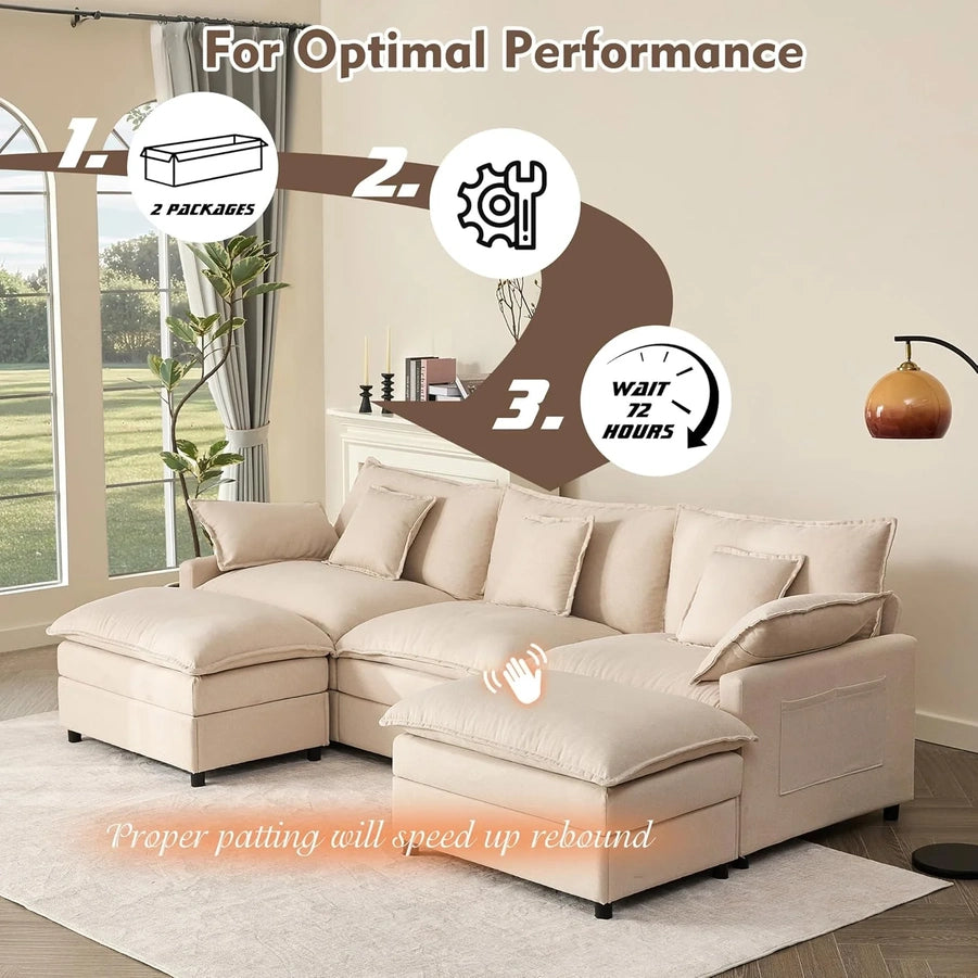 108 In. U Shape Sofa Sectional Sofa Comfortable Cloud Sofa With Removable Footstool