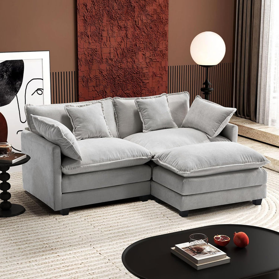 111.4 In. L-Shaped Modern Sofa Modular Cloud Sofa Ottoman 4-Seater Chenille Deep Seat Sofa