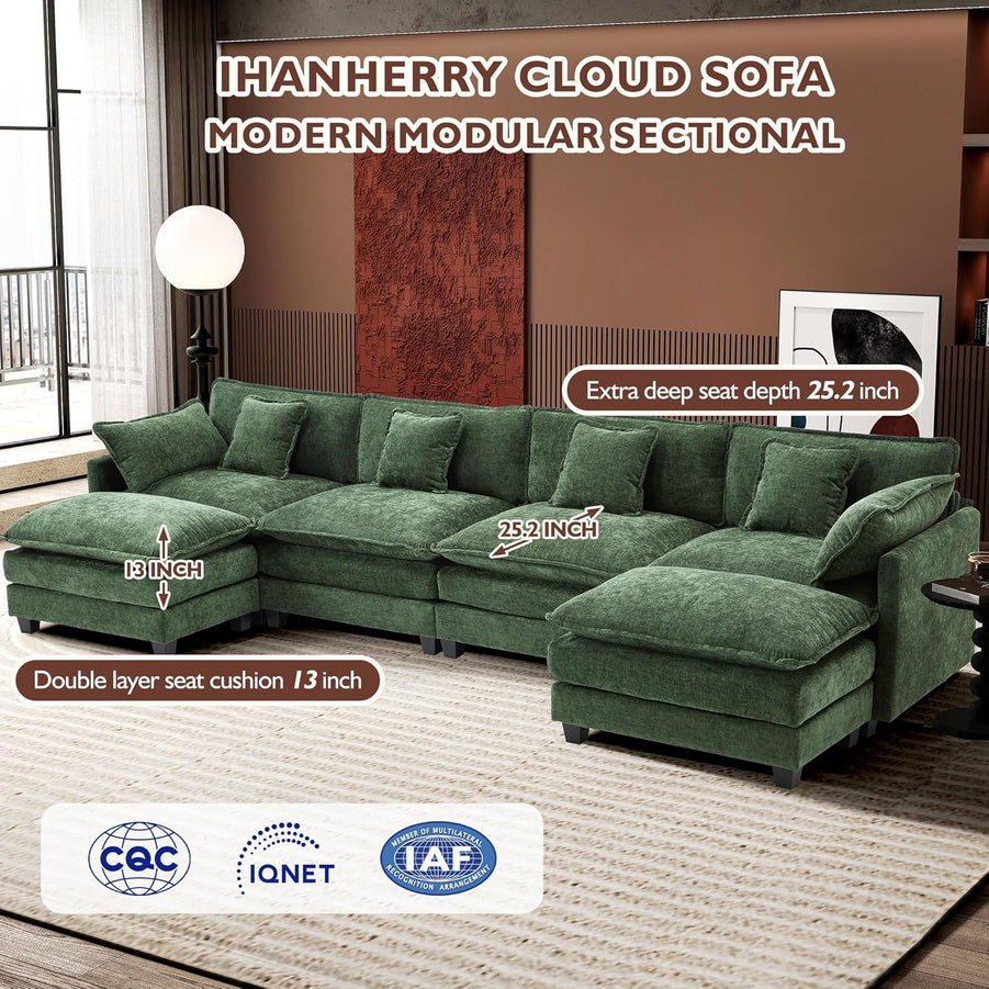 111.4 In. L-Shaped Modern Sofa Modular Cloud Sofa Ottoman 4-Seater Chenille Deep Seat Sofa