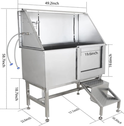 50 In. Dog Wash Bathtub, Pet Wash Station, Professional Stainless Steel Dog Grooming Tub With Ramp, Faucet, Sprayer, Drain Kit, Right Door