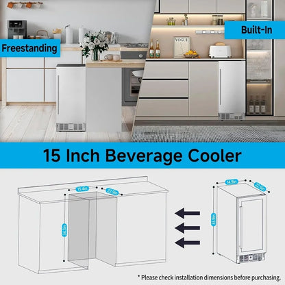 Beverage Refrigerator Cooler 126 Can Mini Fridge Glass Door For Drinks Soda Beer Wine Refrigerator