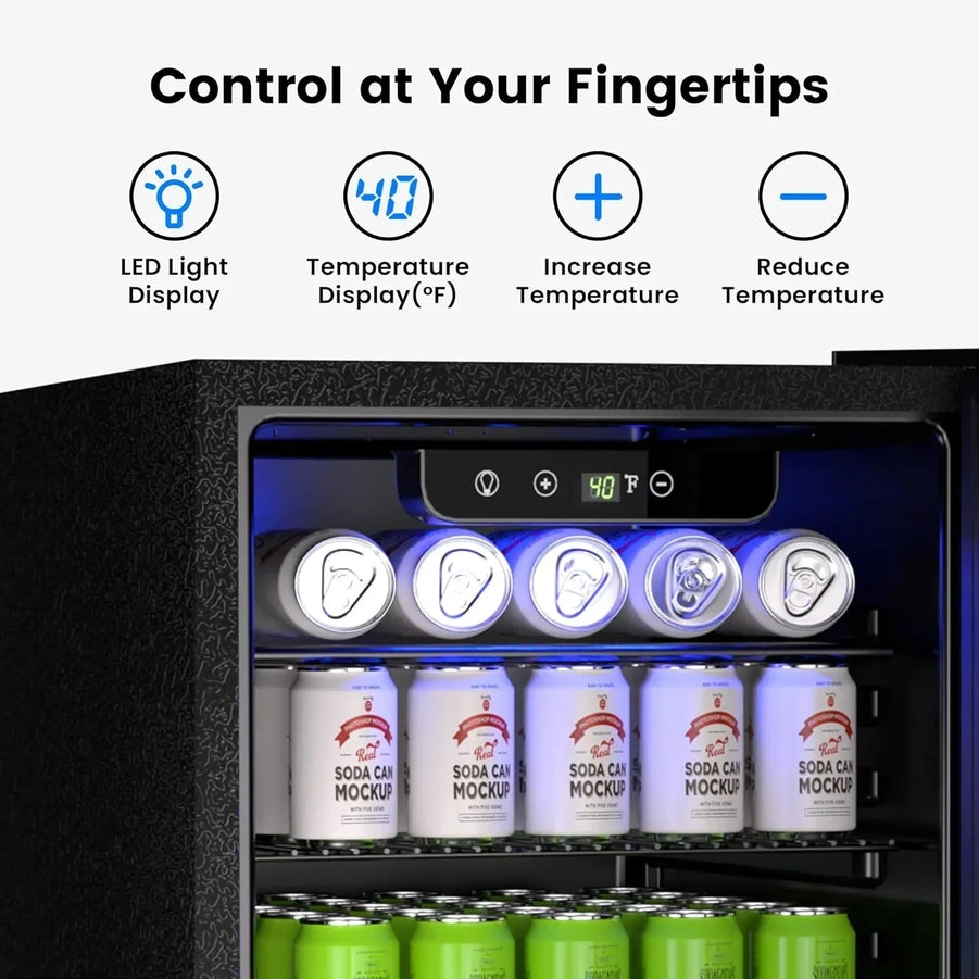 Beverage Refrigerator Cooler 126 Can Mini Fridge Glass Door For Drinks Soda Beer Wine Refrigerator