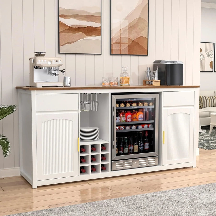 Gdlf Large Coffee Bar Cabinet With Fridge Space, Mini Fridge Cabinet With Wine Storage