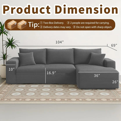 Cloud Sectional Couch With L-Shape Chaise Modern Modular Sofa With Deep Seat Modern Comfy Furniture Bedroom Lounge Dorm Office Apartment Home