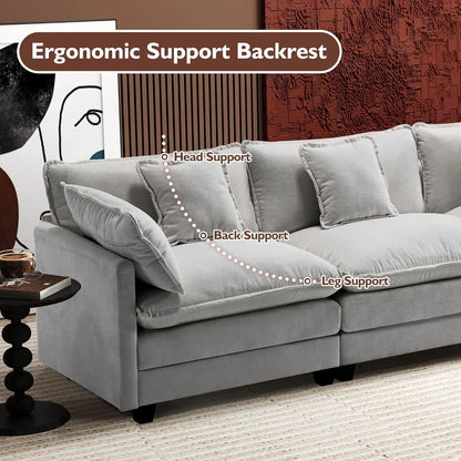 111.4 In. L-Shaped Modern Sofa Modular Cloud Sofa Ottoman 4-Seater Chenille Deep Seat Sofa