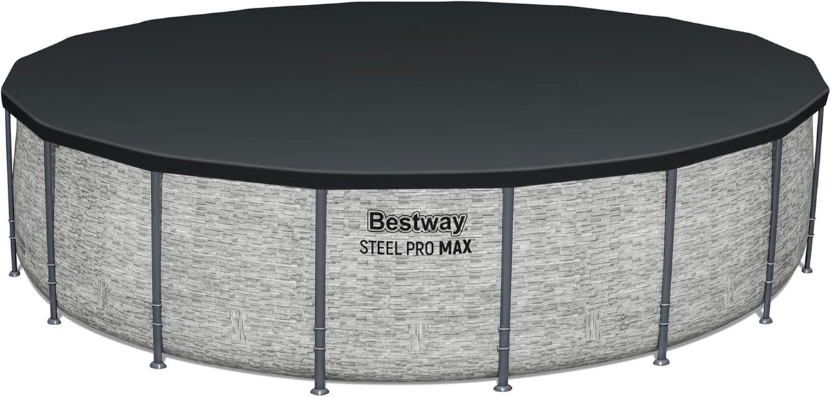 Steel Pro MAX 14 Foot x 48 Inch Round Metal Frame Above Ground Outdoor Swimming Pool Set with 1,000 Filter Pump, Ladder, and Cover, Gray