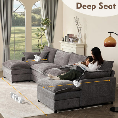 108 In. U Shape Sofa Sectional Sofa Comfortable Cloud Sofa With Removable Footstool