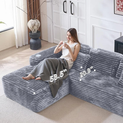 Cloud Sectional Couch With L-Shape Chaise, Modern Modular Sofa With Deep Seat, Built-In Cup Holder And Storage Pocket For Living Room Bedroom