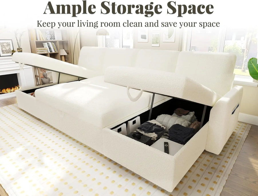 VanAcc Sofa Bed, Sleeper Sofa With Storage Chaise 2-in-1 Pull Out Couch Living Room