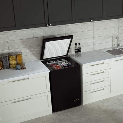 Northair Chest Freezer C 3.5 Cu. Ft. With 2 Removable Baskets C Reach In Freezer Chest C Quiet Compact Freezer C 7 Temperature Settings C Black