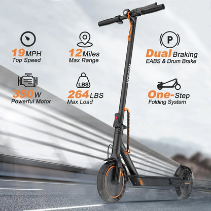 Electric Scooter, 350W/500W Powerful Motor, 8.5"/10" Solid Tires, 19/22Mph, 28/21/12 Miles Range,Dual Braking