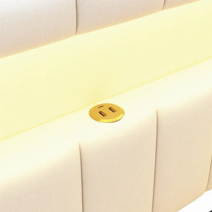 Upholstered Platform Bed with USB Ports & LED Lighting - Full/Twin Size Bed Frame with 2 Storage Drawers - Modern Bedroom