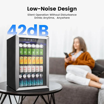 Beverage Refrigerator Cooler 126 Can Mini Fridge Glass Door For Drinks Soda Beer Wine Refrigerator