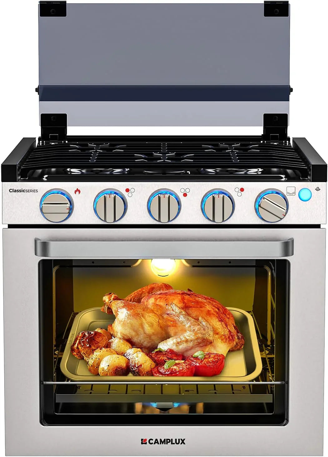 RV liquefied gas stove 21 inches high, a liquefied gas stove oven with 3 burners, suitable for RVs, apartments, mobile homes, made of stainless steel material