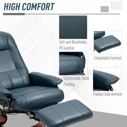 HomCom Faux Leather Adjustable Manual Swivel Base Recliner Chair with Comfortable and Relaxing Footrest