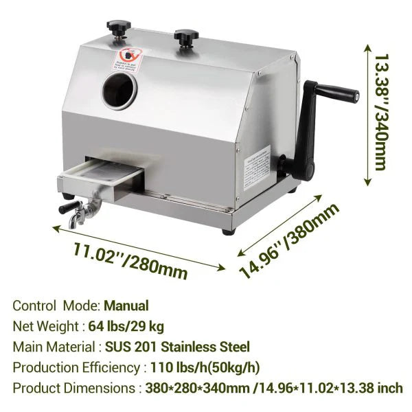 Manual Sugar Cane Juicer Machine, Sugar Cane Press With 3 Stainless Steel Drums And 2.4-inch Large Inlet, Sugarcane Juice Machine With 110lbs/H