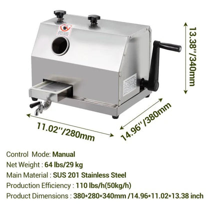 Manual Sugar Cane Juicer Machine, Sugar Cane Press With 3 Stainless Steel Drums And 2.4-inch Large Inlet, Sugarcane Juice Machine With 110lbs/H