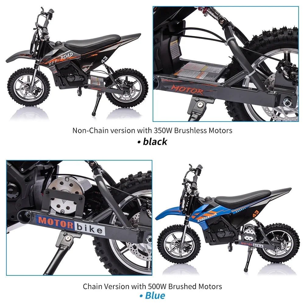 Electric Dirt Bike for Kids,36V Ride on Motorcycle,Up to 15.5MPH,350W Brushless Motor,LED Headlight,Leather Seat,Front and Back Brakes,Electric Motorcycle for Kids Age 8-16,Max Load 175lbs