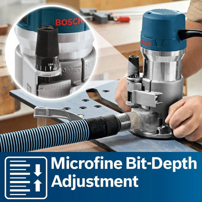 Bosch 1617EVSPK Wood 12 Amp Router Tool Combo Kit- 2.25 Horsepower Plunge Router And Fixed Base With A Variable Speed