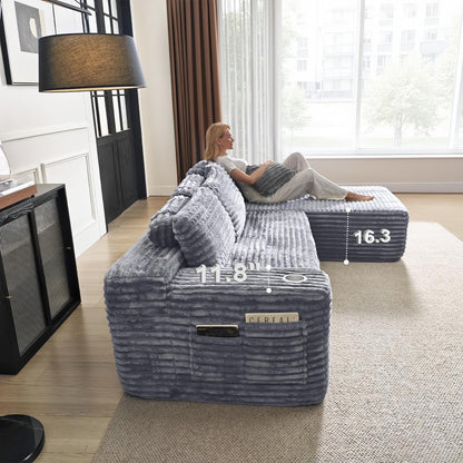 Cloud Sectional Couch With L-Shape Chaise, Modern Modular Sofa With Deep Seat, Built-In Cup Holder And Storage Pocket For Living Room Bedroom