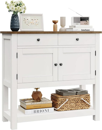 Hostack Farmhouse Console Table With 2-Door Cabinet And 2 Drawers, Coffee Bar, Entryway Table With Storage Shelf